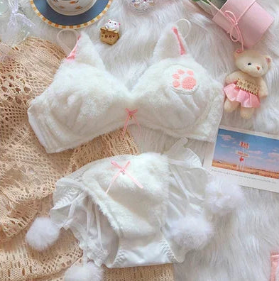 🎀Conjunto Plush KittyDream 🐾✨ Lencería cálida y kawaii de peluche