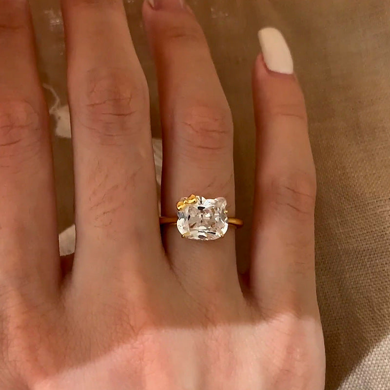 Designed Cat Bow Zircon Ring Female Niche Stylish Sweet Fashion Trendy Elegant Ring Ring