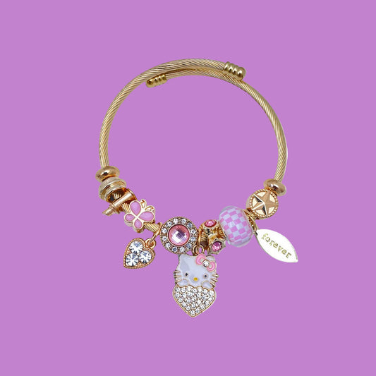 Panjia Stainless Steel KT Cat Bracelet Star Moon Diamond Dropping Oil Alloy Bracelet Adjustable Bracelet Girlfriend Gift