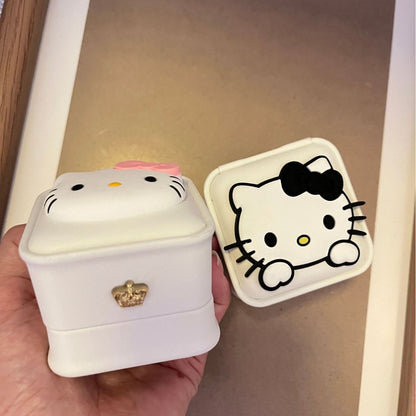 Cute Cartoon Kt Cat Ring Box Ins Ring Necklace Earrings Portable Jewelry Storage Box Girls' Girlfriends Gift