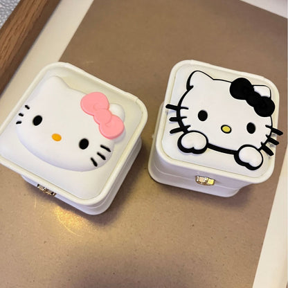 Cute Cartoon Kt Cat Ring Box Ins Ring Necklace Earrings Portable Jewelry Storage Box Girls' Girlfriends Gift