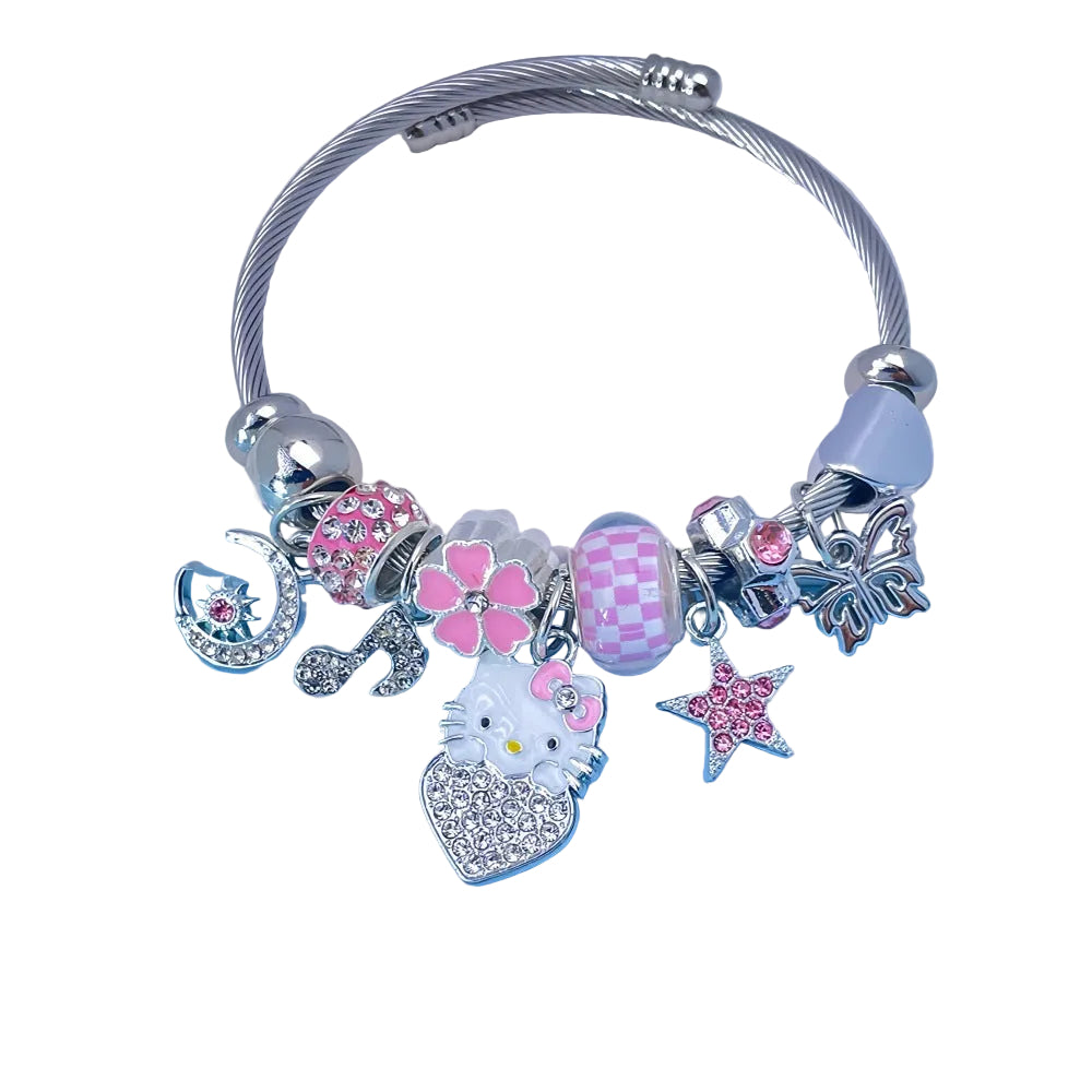 Panjia Stainless Steel KT Cat Bracelet Star Moon Diamond Dropping Oil Alloy Bracelet Adjustable Bracelet Girlfriend Gift