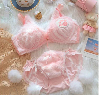 🎀Conjunto Plush KittyDream 🐾✨ Lencería cálida y kawaii de peluche