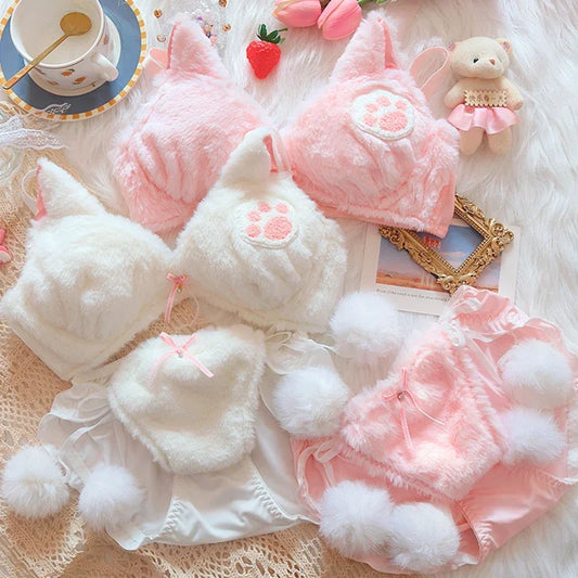 🎀Conjunto Plush KittyDream 🐾✨ Lencería cálida y kawaii de peluche